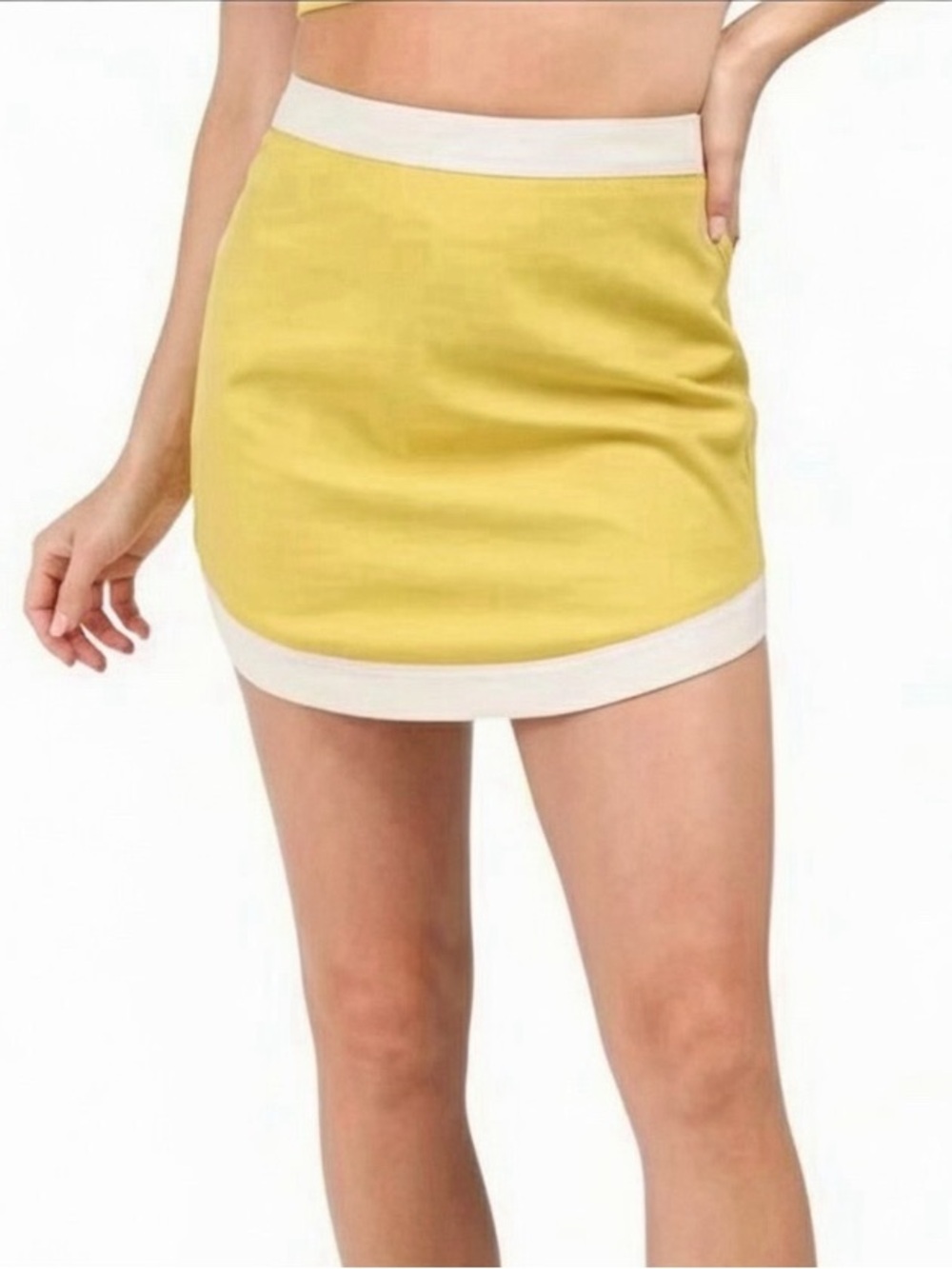 7 FOR ALL MANKIND Linen Blend Cream & Green Curved Hem Mini Skirt--NWT--L